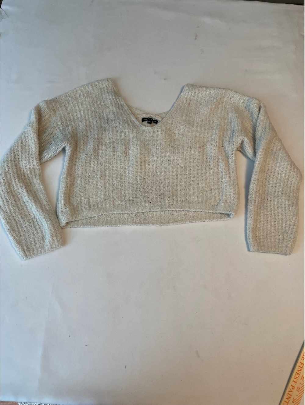 Kendall & Kylie Cream Textured Cropped Sweater Size Small